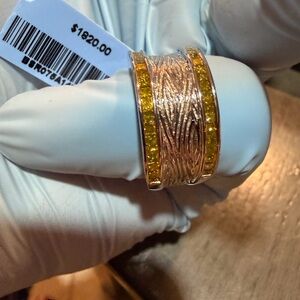 Elegant Yellow and Silver Sterling Silver with Natural Diamonds Women's Ring